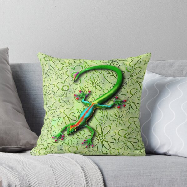 Gecko Lizard Rainbow Colors Throw Pillow