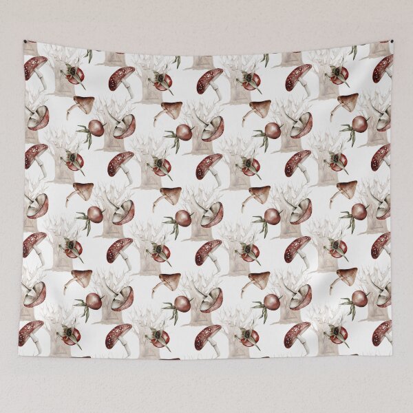Item preview, Autumn Seamless Pattern - Rose Hips & Mushrooms designed and sold by SorryFrog.