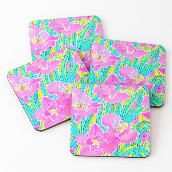 Item preview, Preppy pink, turquoise and yellow large scale orchids designed and sold by SophieClimaArt.
