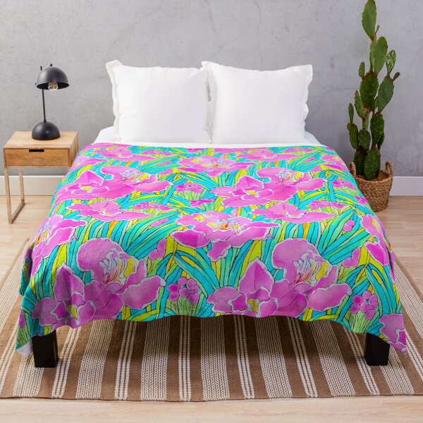 Item preview, Preppy pink, turquoise and yellow large scale orchids designed and sold by SophieClimaArt.