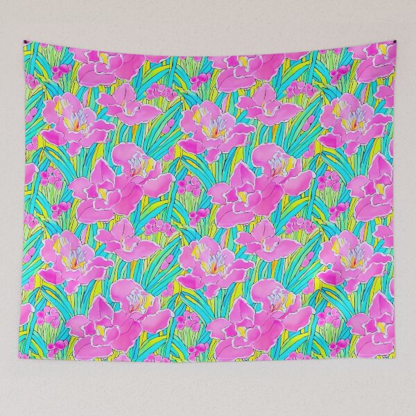 Item preview, Preppy pink, turquoise and yellow large scale orchids designed and sold by SophieClimaArt.