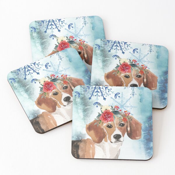 Item preview, Beagle Snowflakes and Flowers Christmas Card designed and sold by HugsAndPrints.
