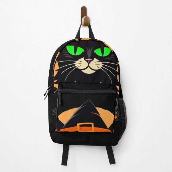 Item preview, Halloween fun cartoon cat with witch hat and bright green eyes designed and sold by kikidu21.