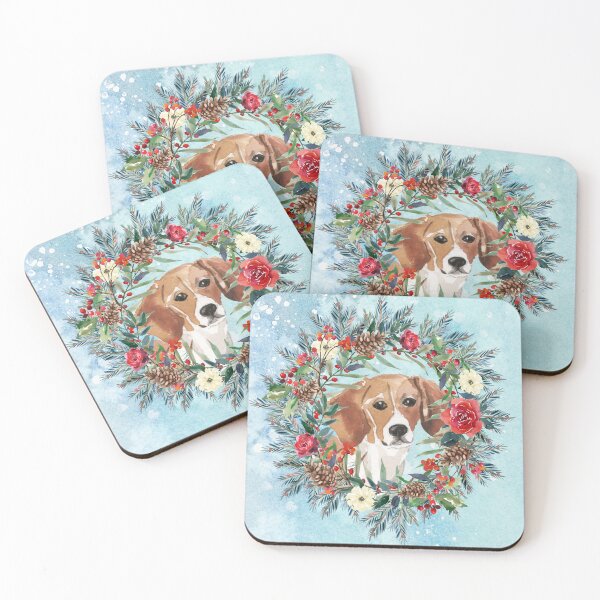Item preview, Beagle Snowy Floral Christmas Wreath designed and sold by HugsAndPrints.