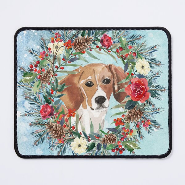 Item preview, Beagle Snowy Floral Christmas Wreath designed and sold by HugsAndPrints.