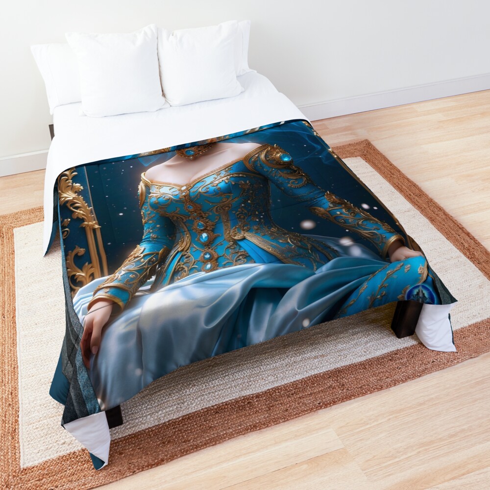 Princess Of The Blue Rose Alluring AI Concept Art by Xzendor7 Decorative Comforter Art Prints