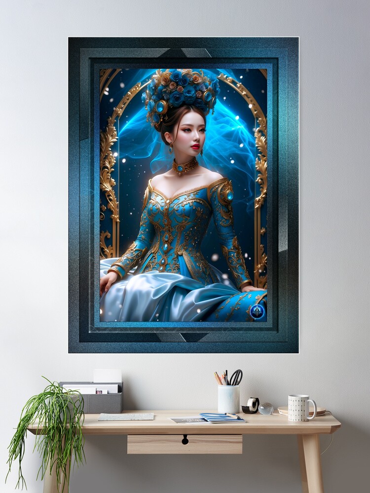Princess Of The Blue Rose Alluring AI Concept Art by Xzendor7 Wall Decor Poster Prints
