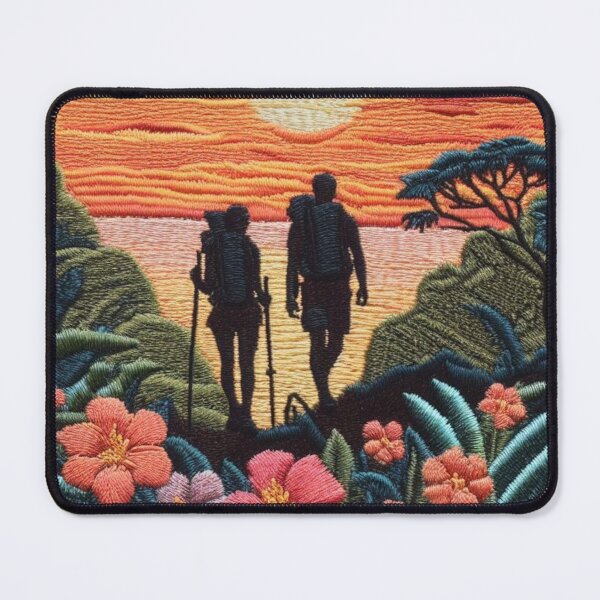 Item preview, Couple Hiking by Monkeypod Tree: Patch Style  designed and sold by Cosmic-Carps.