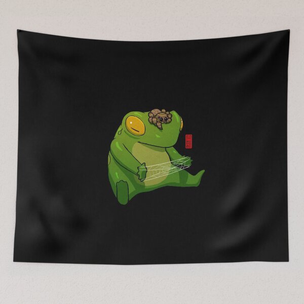 Item preview, frog and jumping spider playing cat's cradle art designed and sold by DingHuArt.