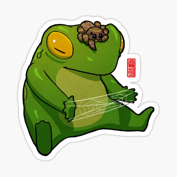 frog and jumping spider playing cat's cradle art Sticker