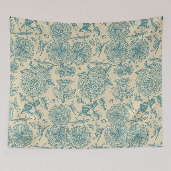 Item preview, Garden Bliss - teal & cream  designed and sold by Perrin Le Feuvre.
