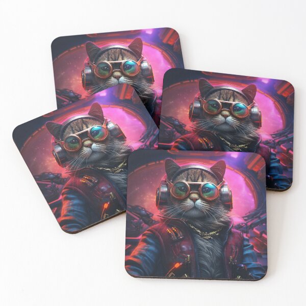 Item preview, Cyberpunk Cat Glass Neon Meow Shaggy Town  designed and sold by GrinGalore.