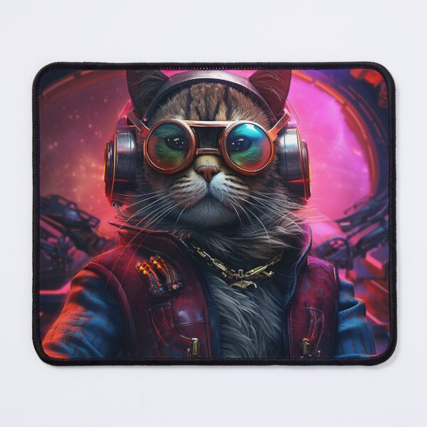 Item preview, Cyberpunk Cat Glass Neon Meow Shaggy Town  designed and sold by GrinGalore.