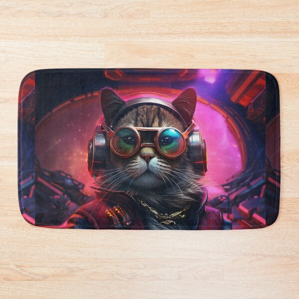 Item preview, Cyberpunk Cat Glass Neon Meow Shaggy Town  designed and sold by GrinGalore.