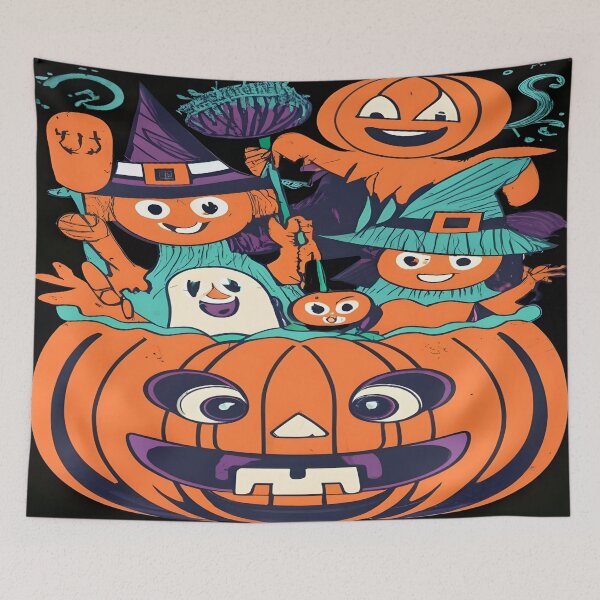 Item preview, happily smiling halloween pumpkin and his friends designed and sold by AgarutanPrint.