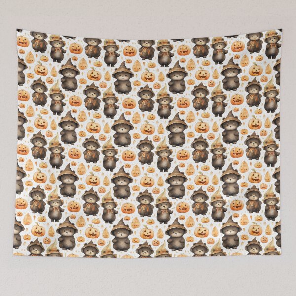 Artikelvorschau, Haunted Cuddles: Cute Bear Embracing Halloween Enchantment entworfen und verkauft von qoodesignstudio.