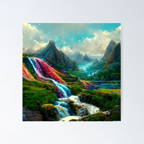 Item preview, Fantasy Mountain Landscape With Waterfalls  designed and sold by enchantedlife.