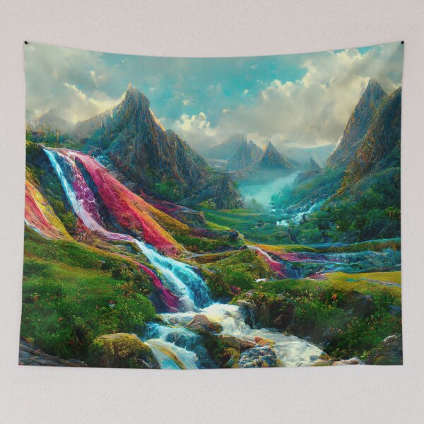 Item preview, Fantasy Mountain Landscape With Waterfalls  designed and sold by enchantedlife.