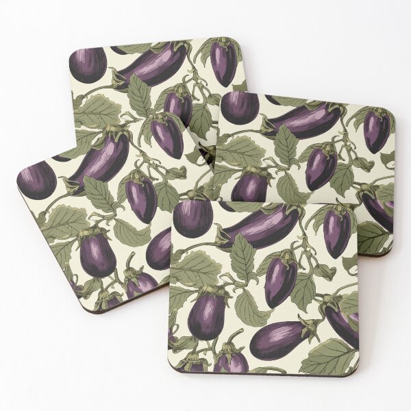 Item preview, Vintage Botanical Illustration of Aubergine (Solanum melongena) Seamless Pattern Design designed and sold by ShobulousStudio.