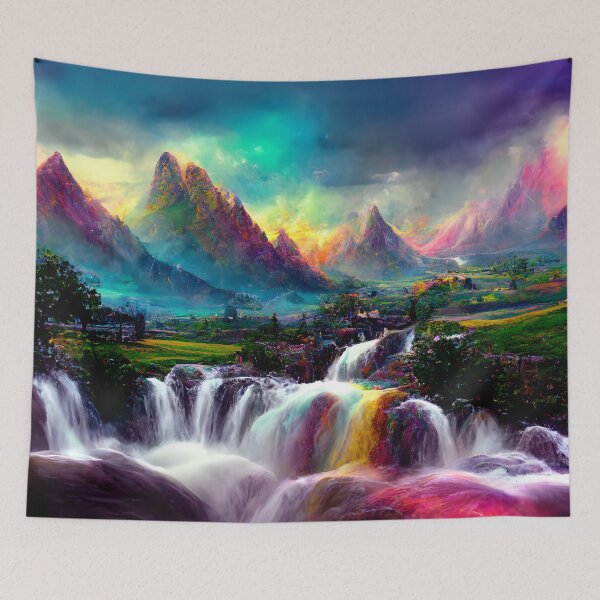 Item preview,  Fantasy Mountain Landscape With Waterfalls - Version 2 designed and sold by enchantedlife.
