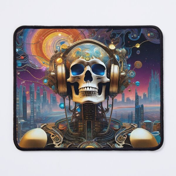 Item preview, Trippy Skeleton Sci-Fi Cyborg Psytrance DJ 4 designed and sold by Benito Del Ray.
