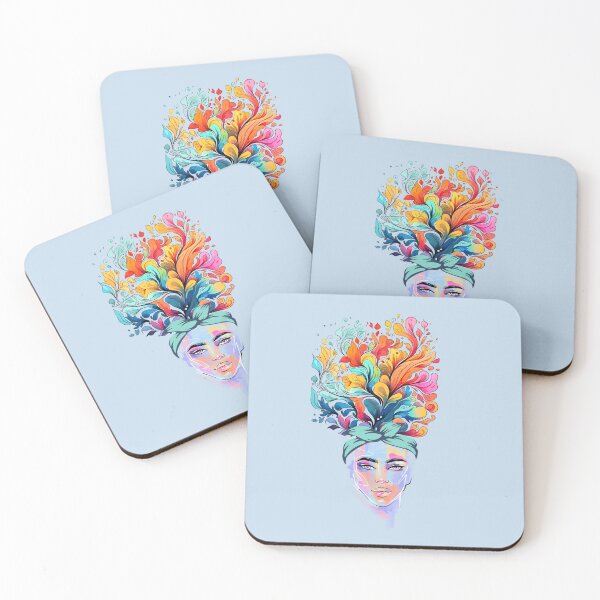 Item preview, Inner Worlds Revealed: Woman and Her Thoughts Watercolor Design with Blue BG designed and sold by mndesignworx.