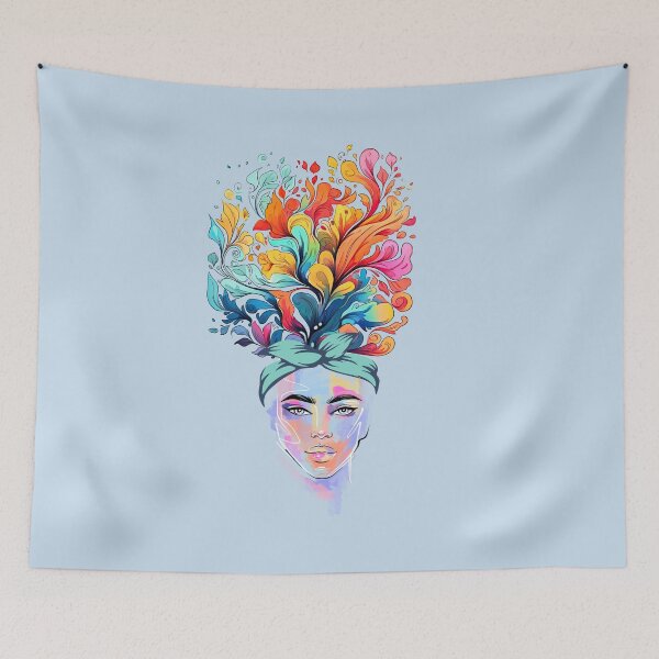 Item preview,  Inner Worlds Revealed: Woman and Her Thoughts Watercolor Design with Blue BG  designed and sold by mndesignworx.