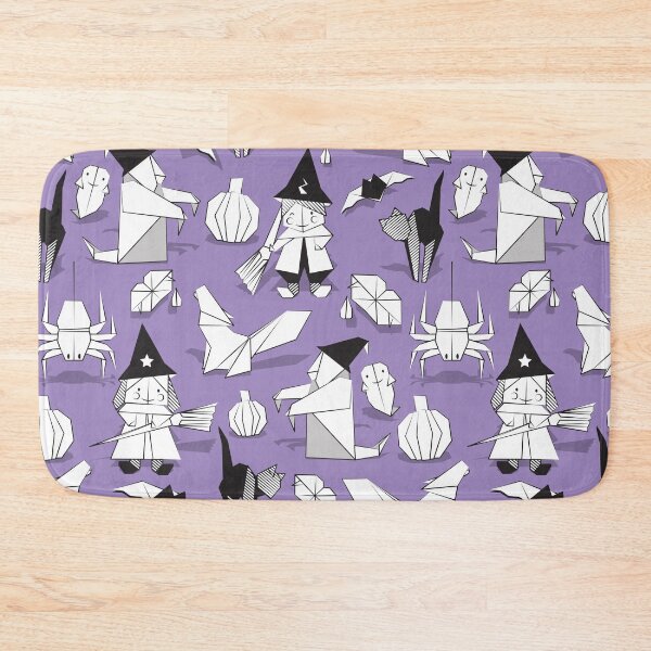 Item preview, Halloween origami tricks // violet background black and white paper geometric witches cats ghosts spiders wolfs bats Dracula lips and pumpkins designed and sold by SelmaCardoso.