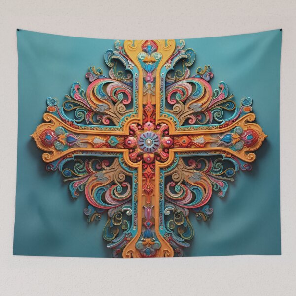 Item preview, colorful, ornate venetian cross art print designed and sold by dcrc.