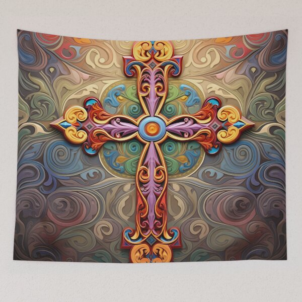 Item preview, colorful, ornate venetian cross art print designed and sold by dcrc.