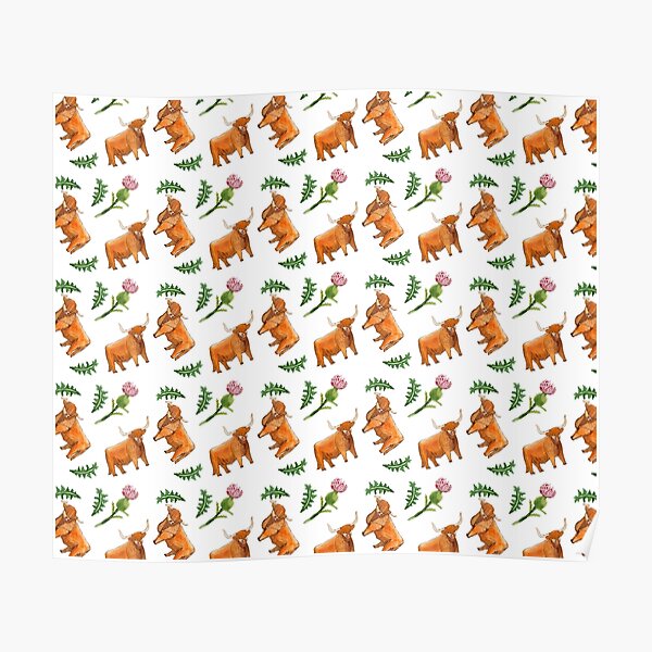 Highland cattle and Thistle Poster