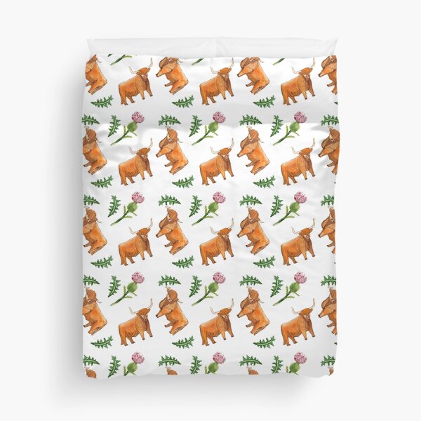 Highland cattle and Thistle Duvet Cover