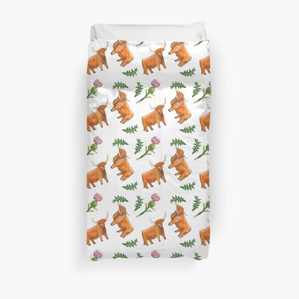 Highland cattle and Thistle Duvet Cover