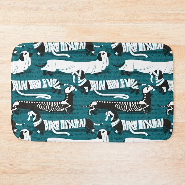 Item preview, Spooktacular long dachshunds // dark teal background mummy ghost and skeleton dogs designed and sold by SelmaCardoso.