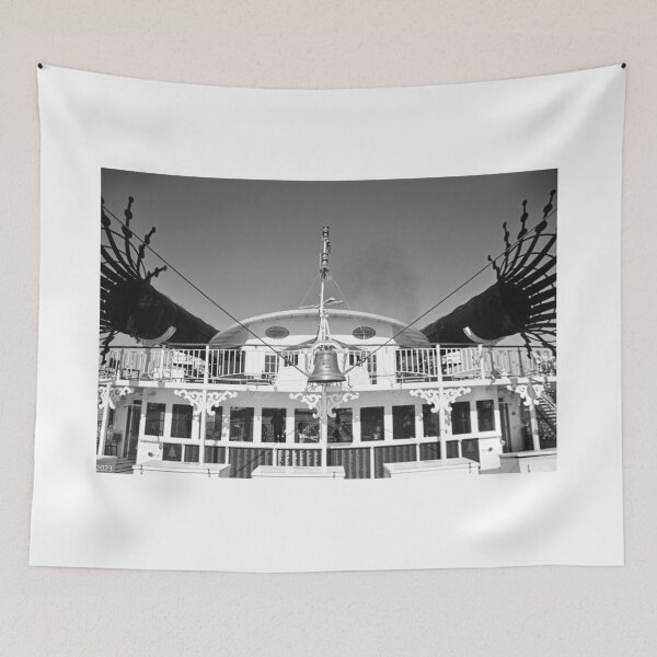 Item preview, The American Queen With Both Smokestacks Down Black And White designed and sold by LisaWootenPhoto.