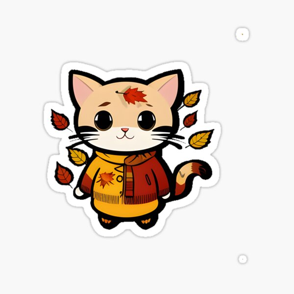 Cute Kitten in a coat with Fall Leaves Sticker