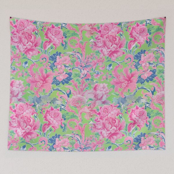Item preview, Soft pink and green traditional French toile de jouy designed and sold by SophieClimaArt.