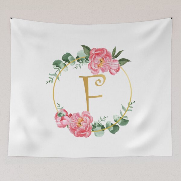 Item preview, Letter F Monogram Floral Golden Flowers Frame | Wedding Stationery designed and sold by ArtCornerStudio.