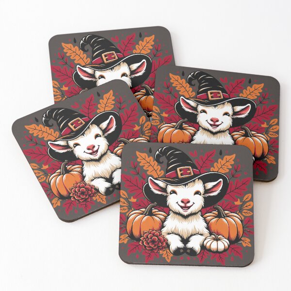 Item preview, Cute joyful goat wearing a witch hat, cute fall and halloween goat designed and sold by Crystal House.