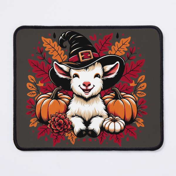 Item preview, Cute joyful goat wearing a witch hat, cute fall and halloween goat designed and sold by Crystal House.