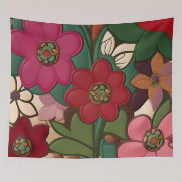 Item preview, Pink and red leather Patchwork flowers  designed and sold by Roxburylane.