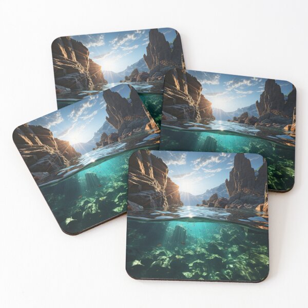 Item preview, Serene Sunset over Coastal Landscape with Majestic Mountains and Crashing Waves designed and sold by Domitian Tincaba.