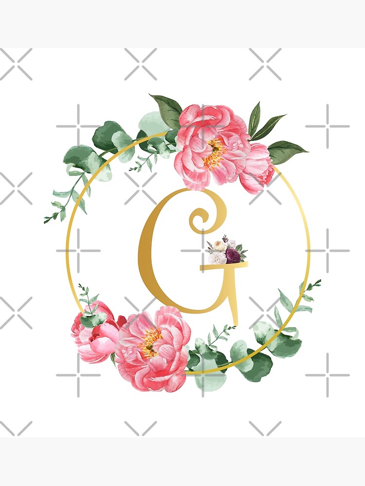 Letter G Monogram Floral Golden Flowers Frame Poster for Sale by