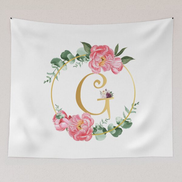Item preview, Letter G Monogram Floral Golden Flowers Frame designed and sold by ArtCornerStudio.