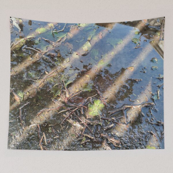 Item preview, Streaks of light on a fall puddle reflecting a house across the street designed and sold by tshuki.