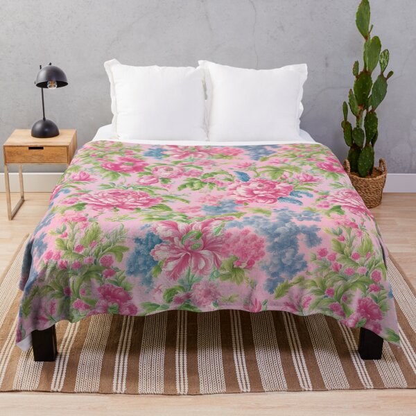 Item preview, French toile flowers on pink designed and sold by SophieClimaArt.