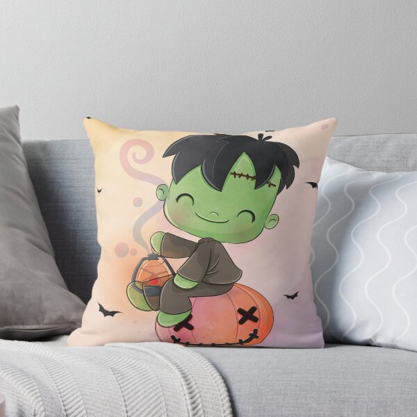 Item preview, Smiling Frankenstein Boy on Pumpkin - Halloween Kids' Illustration designed and sold by Rondacris.
