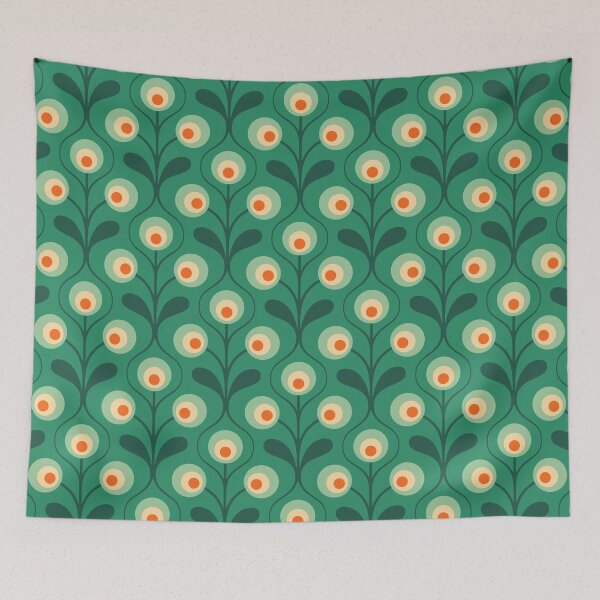 Item preview, KF 0160 B - Vintage Retro 70s Floral Pattern in Green and Red designed and sold by KhakiFinch.