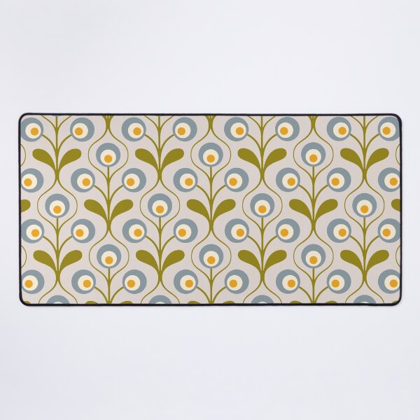 Item preview, KF 0160 C - Vintage Retro 70s Floral Pattern in Green Blue and Yellow designed and sold by KhakiFinch.