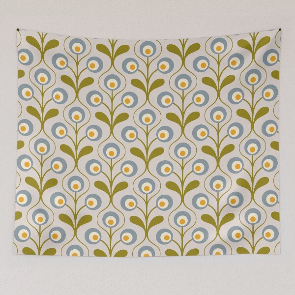 Item preview, KF 0160 C - Vintage Retro 70s Floral Pattern in Green Blue and Yellow designed and sold by KhakiFinch.